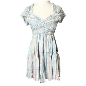 Free People One Maia Wrap Mini Dress Striped Tiered Sweetheart Size Small